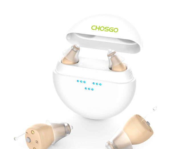 CHOSGO K419R Rechargeable Digital Mini CIC Hearing Aids | Invisible OTC FDA-Registered (Pair)