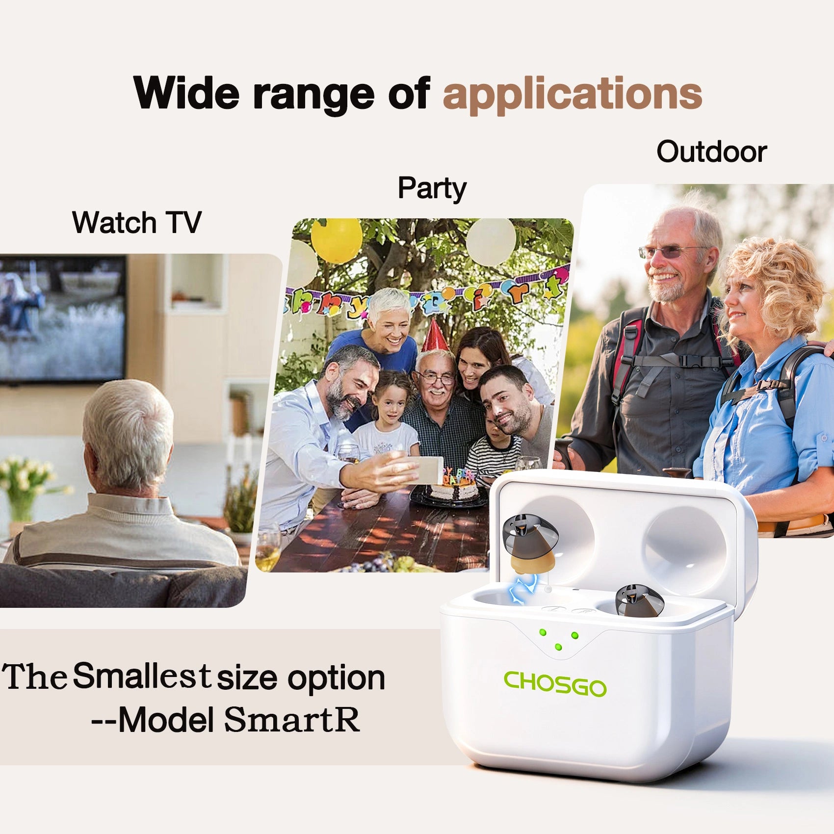 CHOSGO SmartR Smallest Rechargeable OTC Hearing Aids with AI Noise Reduction