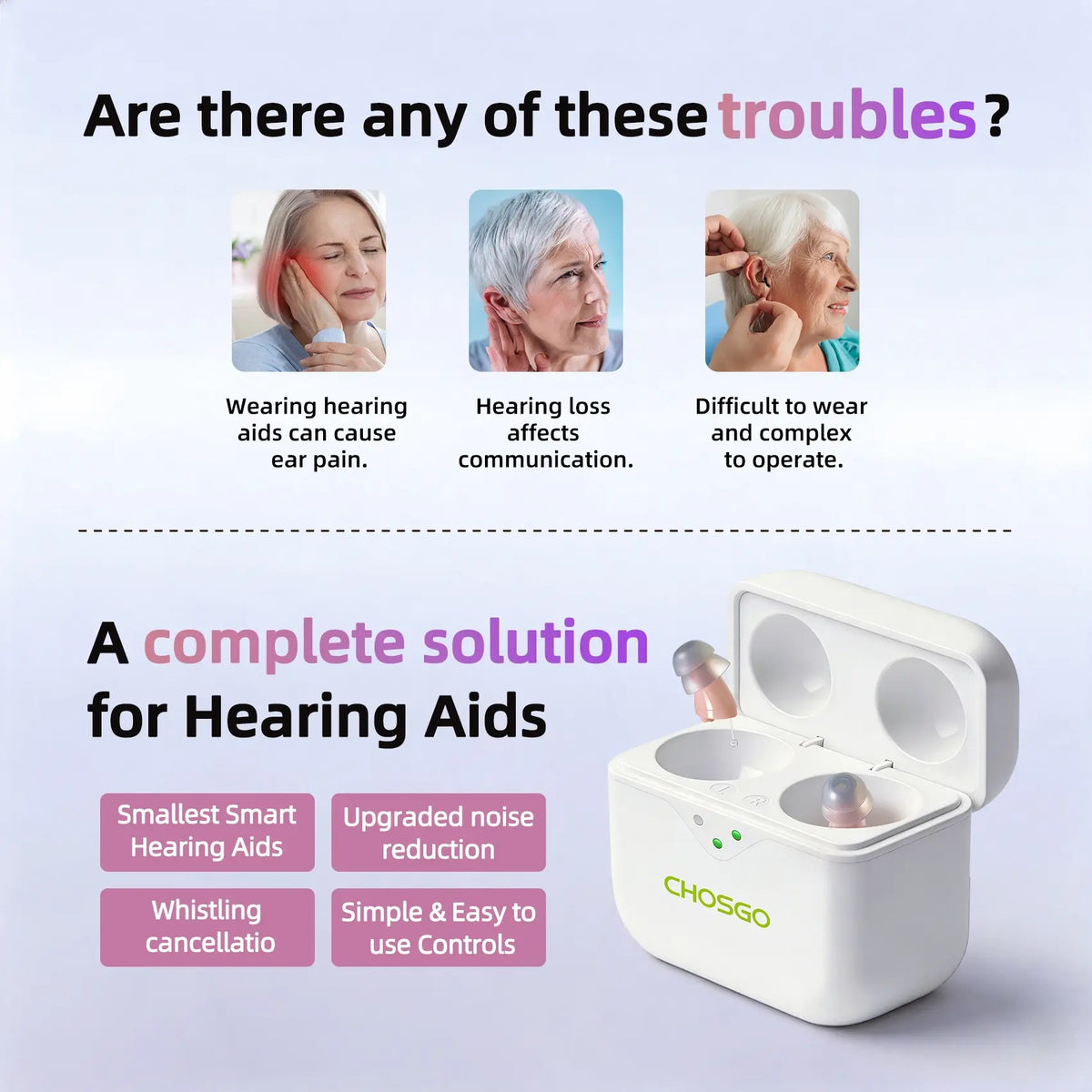 CHSOGO® SmartR Smallest Rechargeable CIC OTC Hearing Aids with AI Noise Reduction