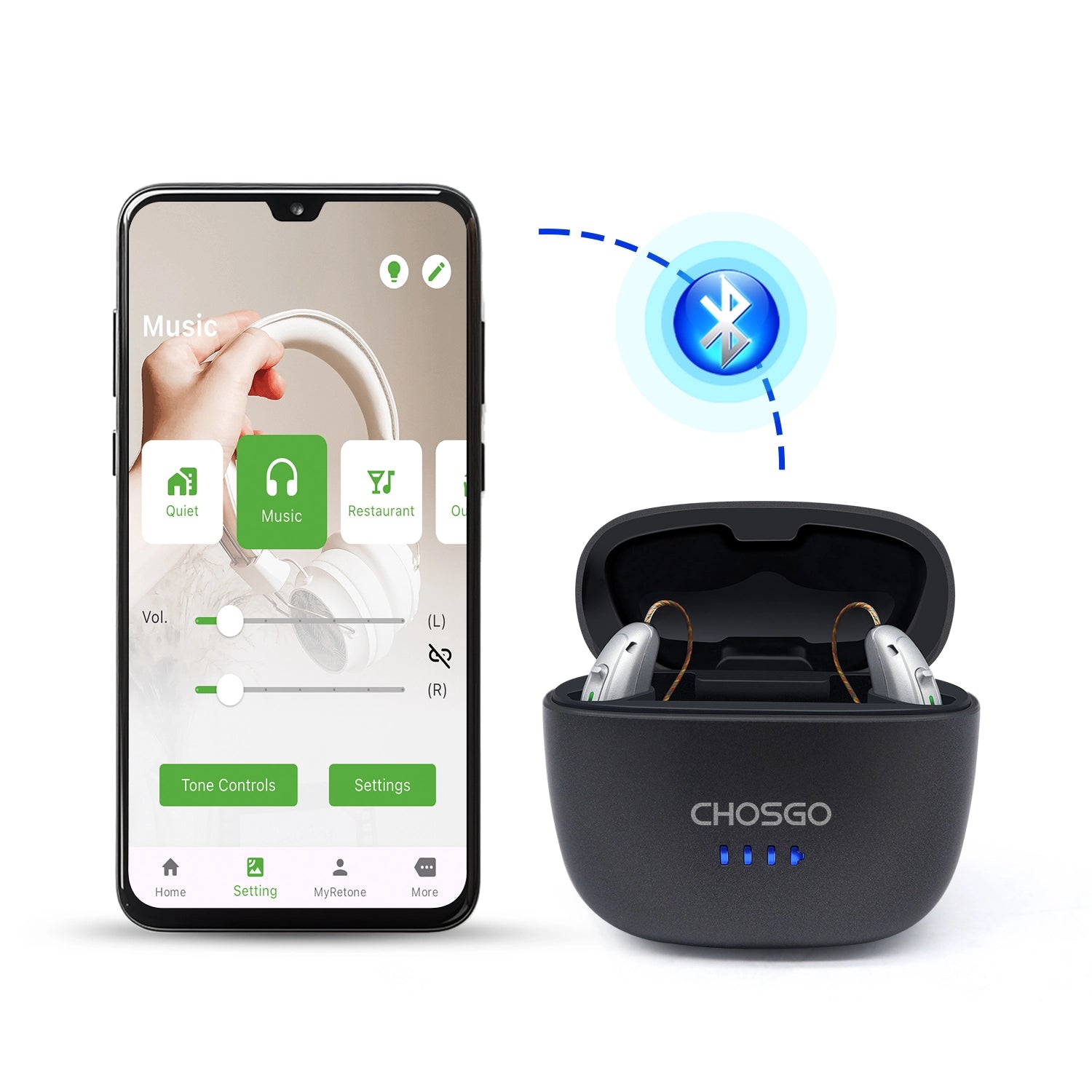 V03B Pro OTC Bluetooth Hearing Aids | AI Noise Reduction | Self-Fitting App | Calls & Music – CHOSGO