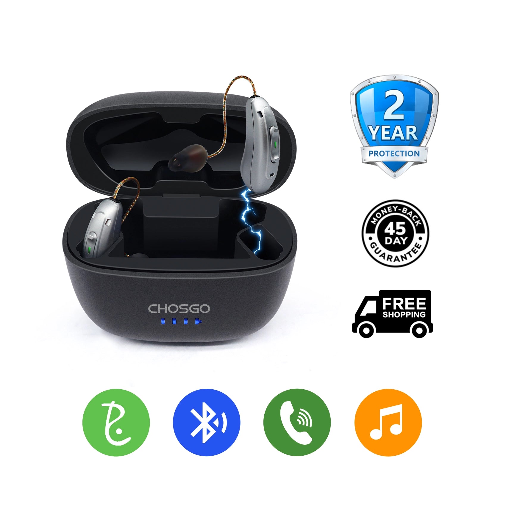 V03B Pro OTC Bluetooth Hearing Aids | AI Noise Reduction | Self-Fitting App | Calls & Music – CHOSGO
