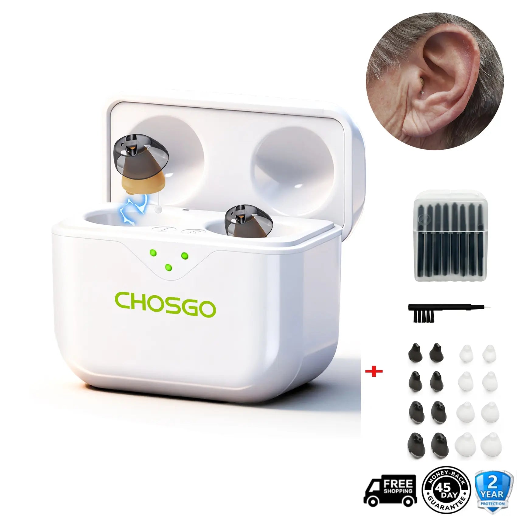 CHOSGO SmartR Smallest Rechargeable OTC Hearing Aids with AI Noise Reduction