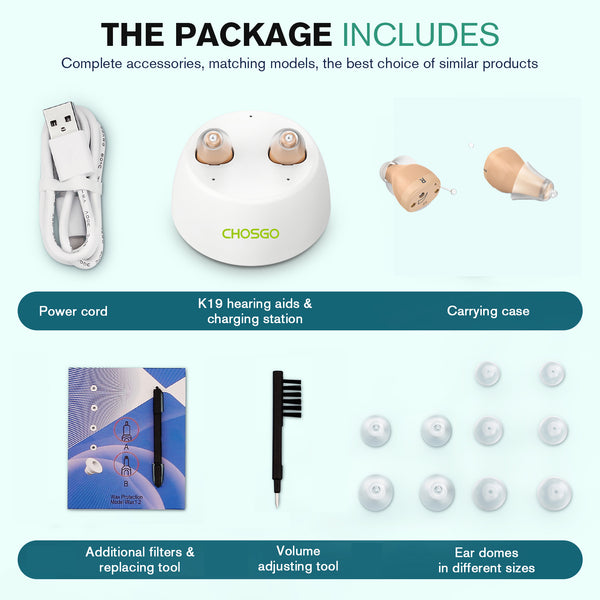 CHOSGO K19 Mini CIC Rechargeable Hearing Aids | $99 Invisible Hearing Aids for Seniors, FDA-Registered