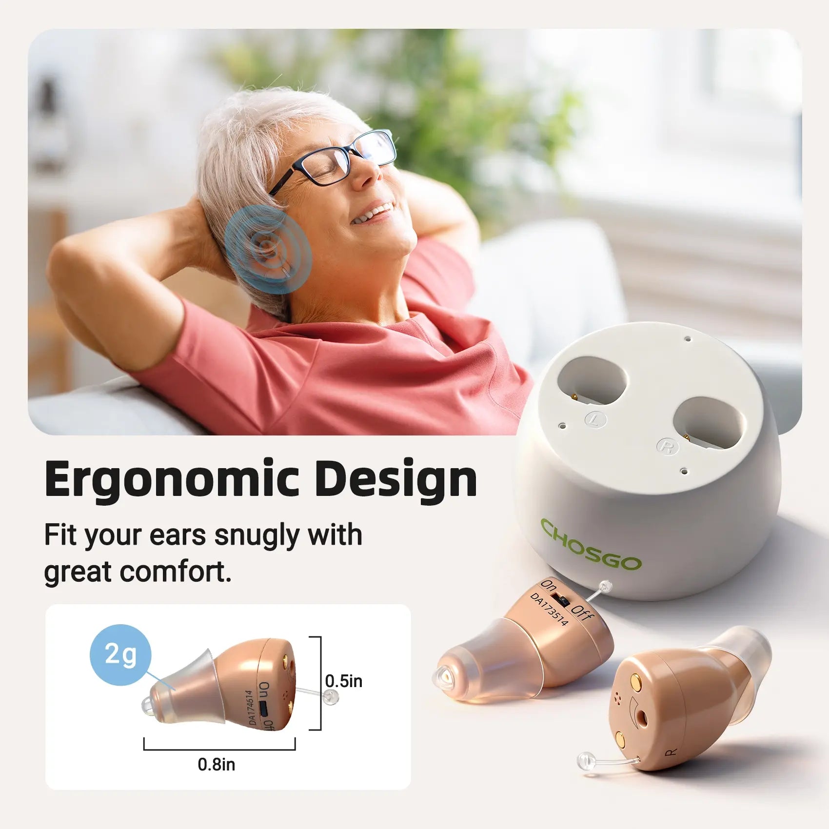 CHOSGO K19 Mini CIC Rechargeable Hearing Aids | $99 Invisible Hearing Aids for Seniors, FDA-Registered