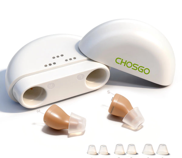 CHOSGO K419R Rechargeable Digital Mini CIC Hearing Aids | Invisible OTC FDA-Registered (Pair)